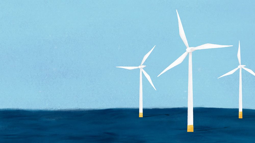 Offshore wind energy desktop wallpaper, customizable illustration background 