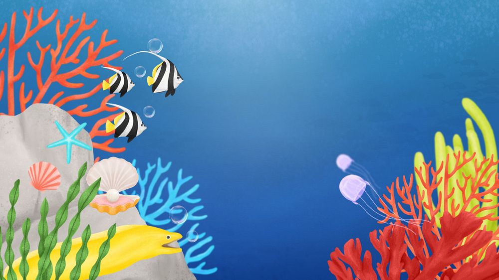 Coral reef, blue desktop wallpaper, customizable illustration background 