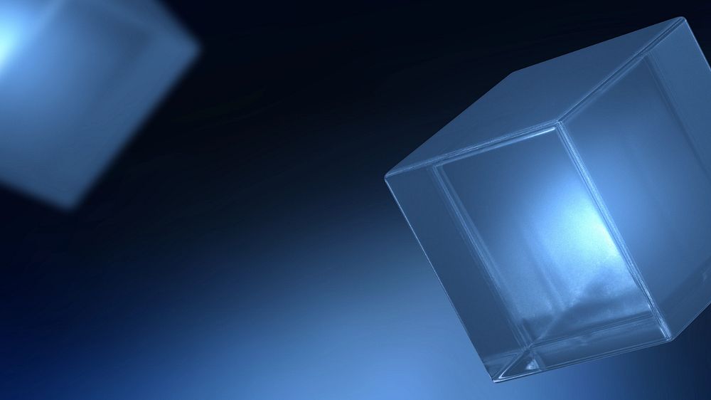 Editable blue cubic desktop wallpaper, 3D digital remix