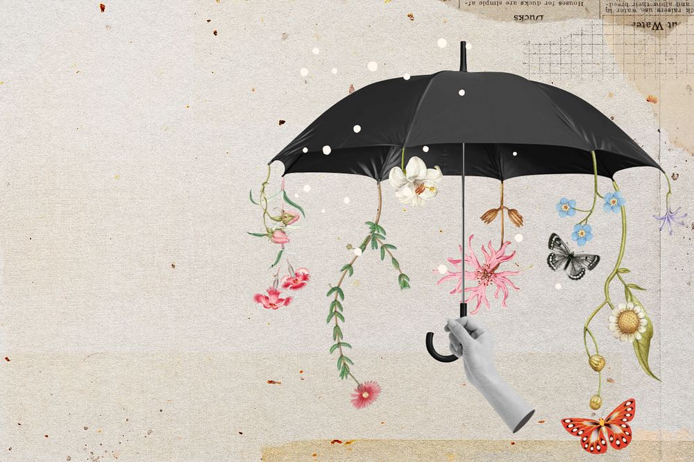 Environmentally friendly umbrella, editable collage remix design