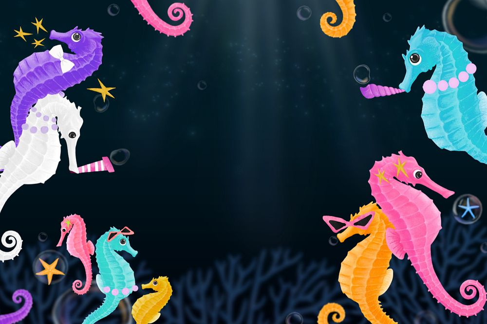 Seahorse party frame background, editable illustration border