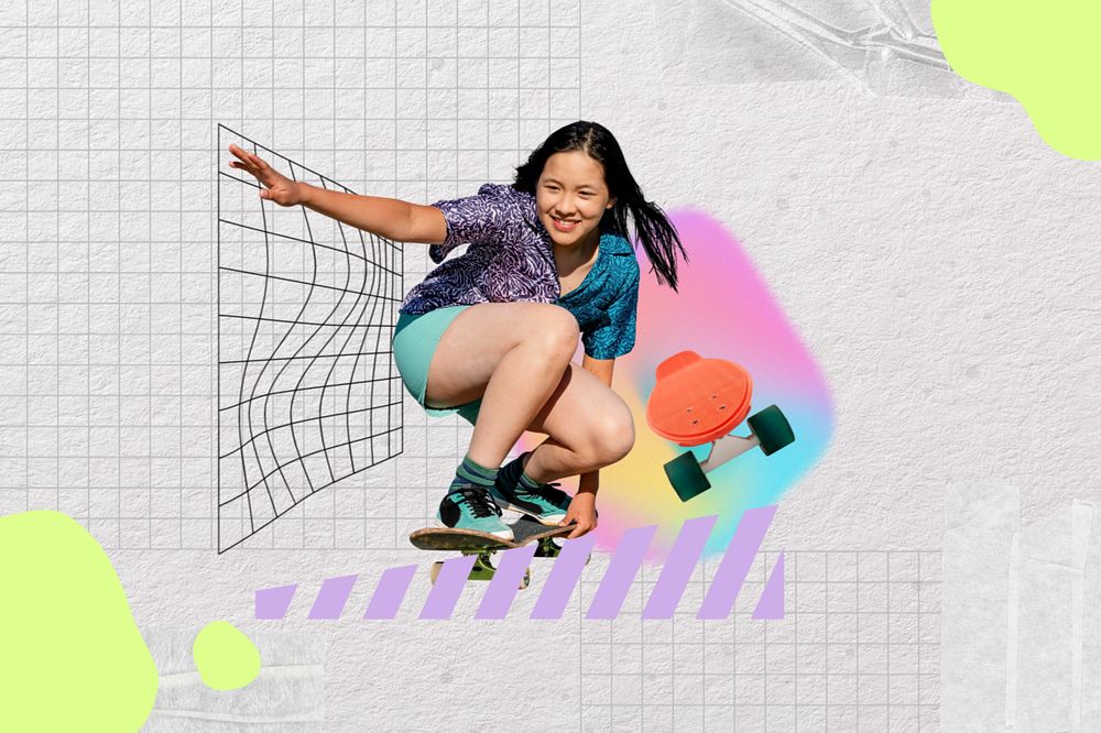 Skating girl, creative hobby remix, editable design