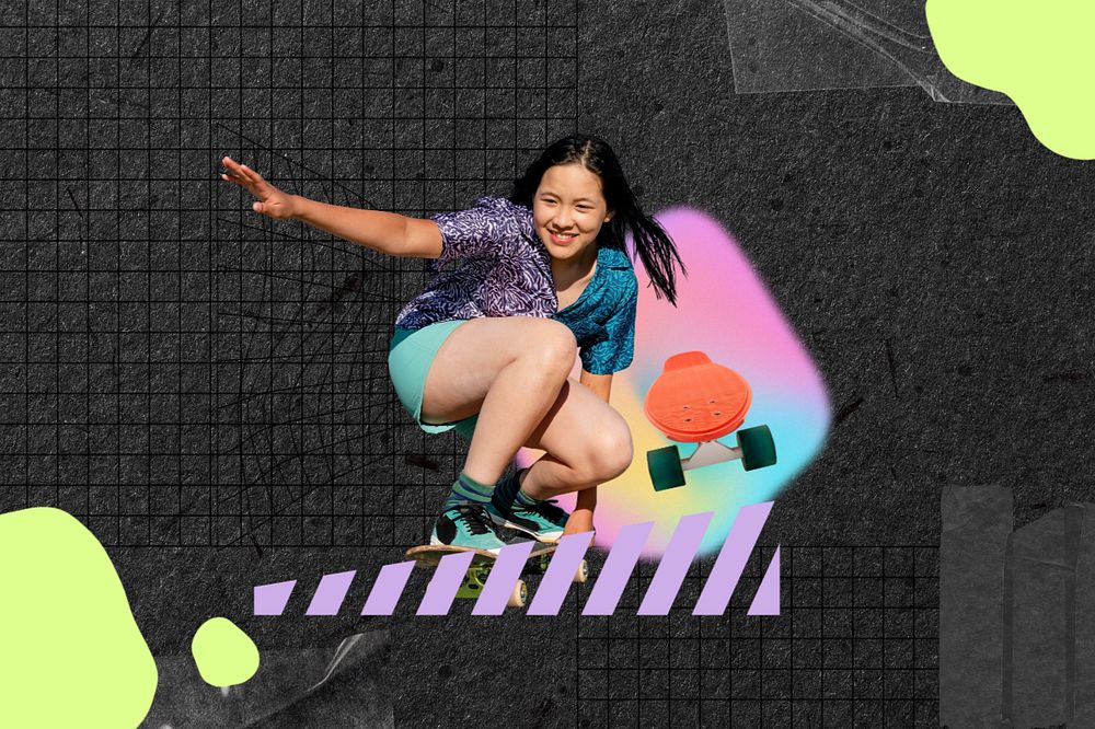 Skating girl, creative hobby remix, editable design