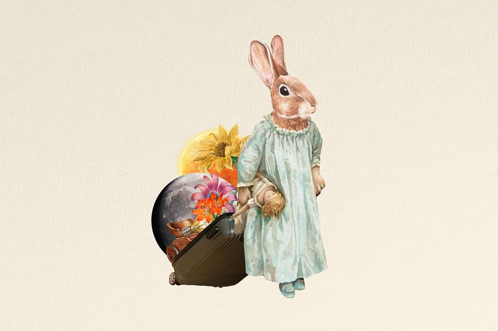 Editable rabbit anthropomorphic animal remix collage art