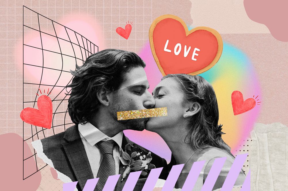 Kissing couple, creative love remix, editable design