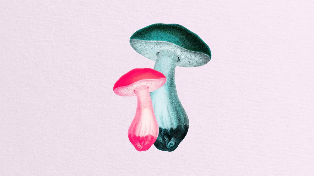 Editable neon mushrooms, desktop wallpaper