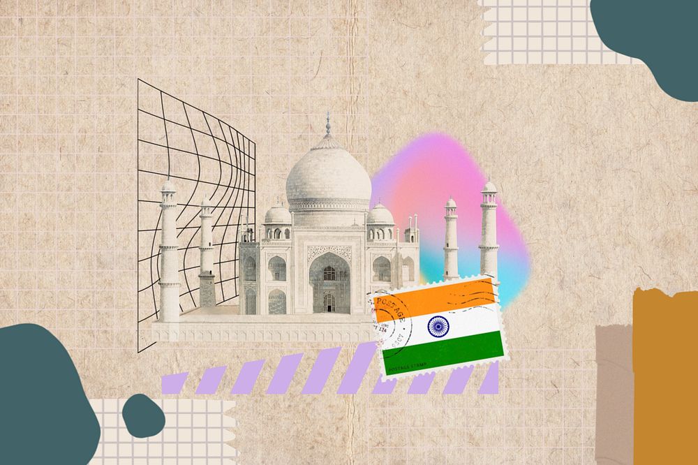 Taj Mahal, famous tourist attraction, travel remix, editable design