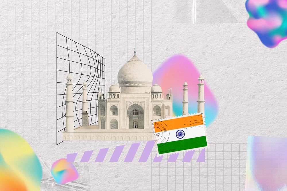 Taj Mahal, famous tourist attraction, travel remix, editable design