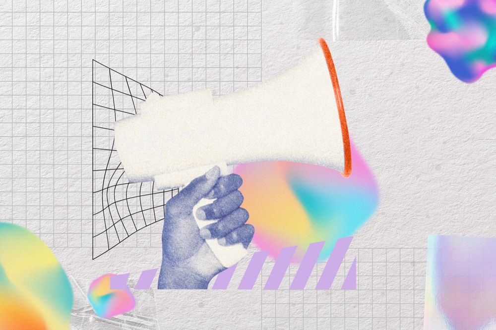 Hand holding megaphone, announcement remix, editable design