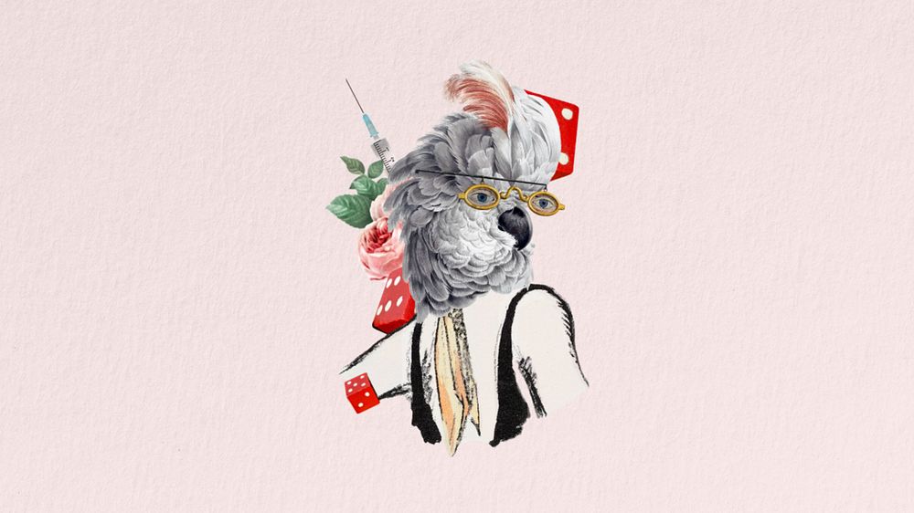  Parrot anthropomorphic bird remix collage art, desktop wallpaper