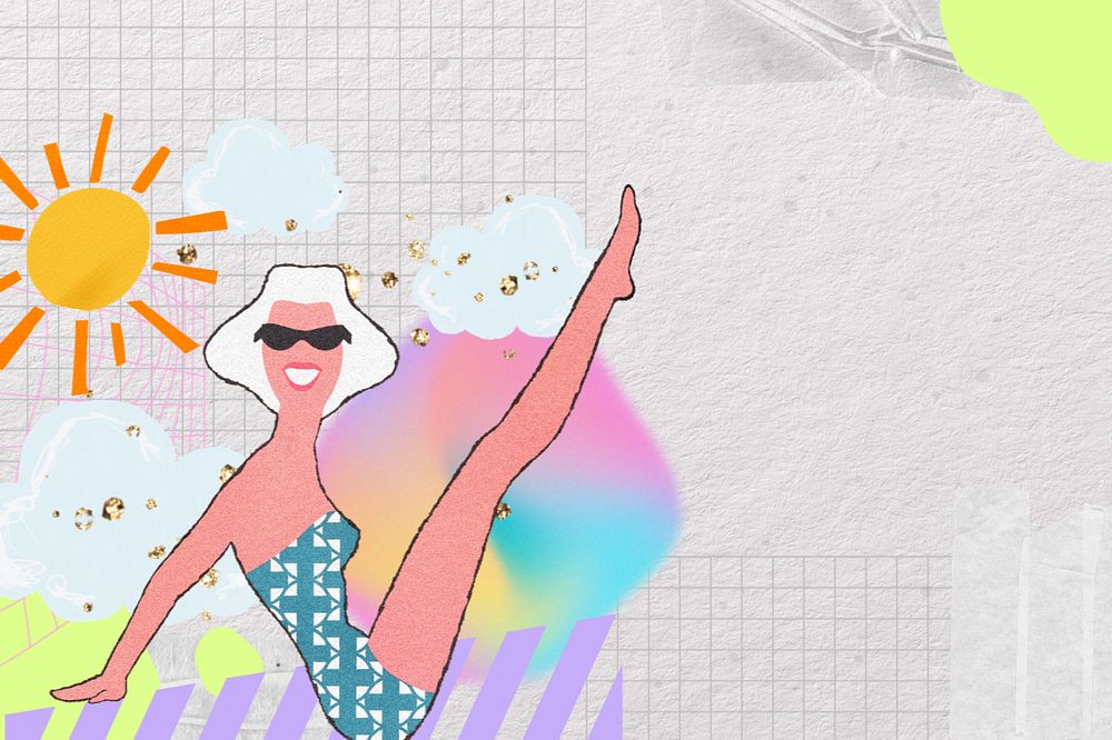 Sunbathing woman, creative holiday remix, editable design