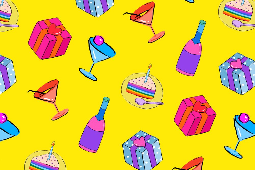 Birthday party pattern, yellow background, editable design