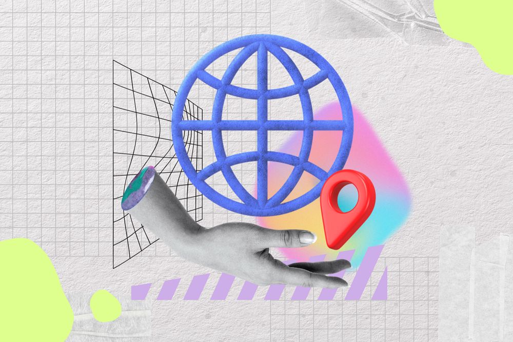 Hand presenting grid globe, business communication remix, editable design