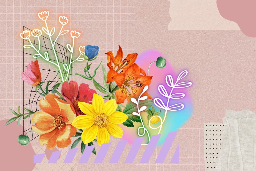 Colorful spring flowers, aesthetic remix, editable design