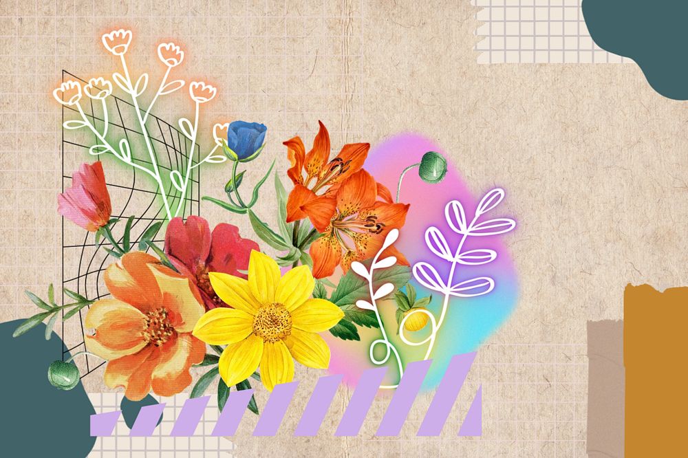 Colorful spring flowers, aesthetic remix, editable design