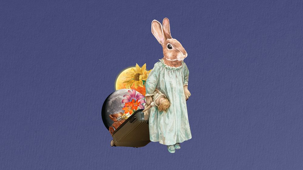 Editable rabbit anthropomorphic animal remix collage art, desktop wallpaper