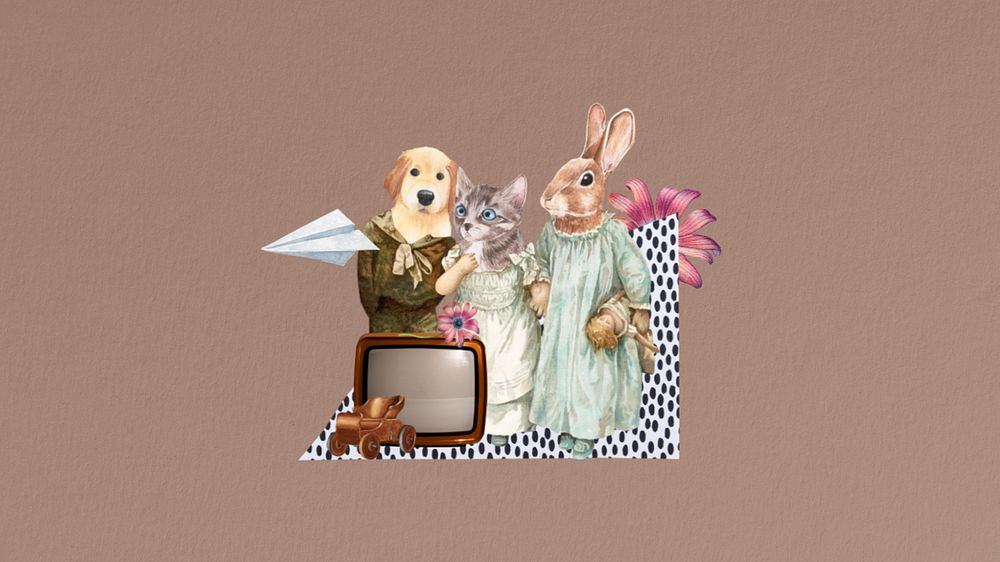 Editable anthropomorphic animals collage, desktop wallpaper