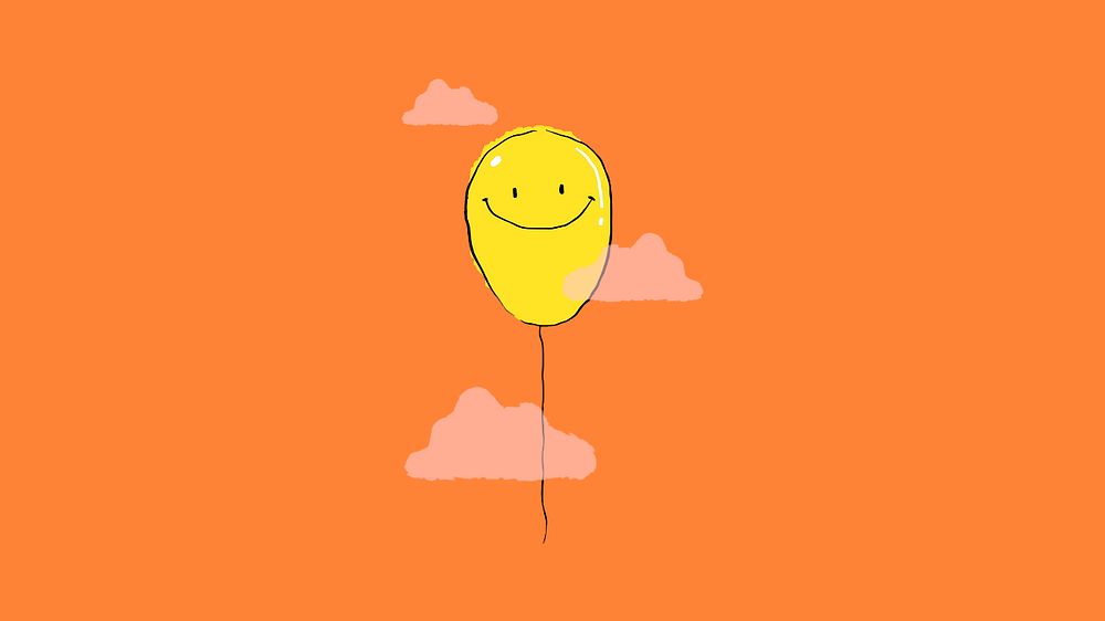 Happy balloon, orange desktop wallpaper, editable background design