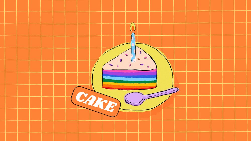 Birthday cake, orange desktop wallpaper, editable background design