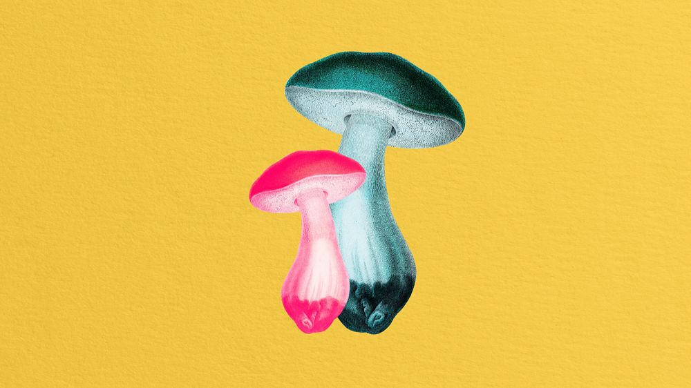 Editable neon mushrooms, desktop wallpaper