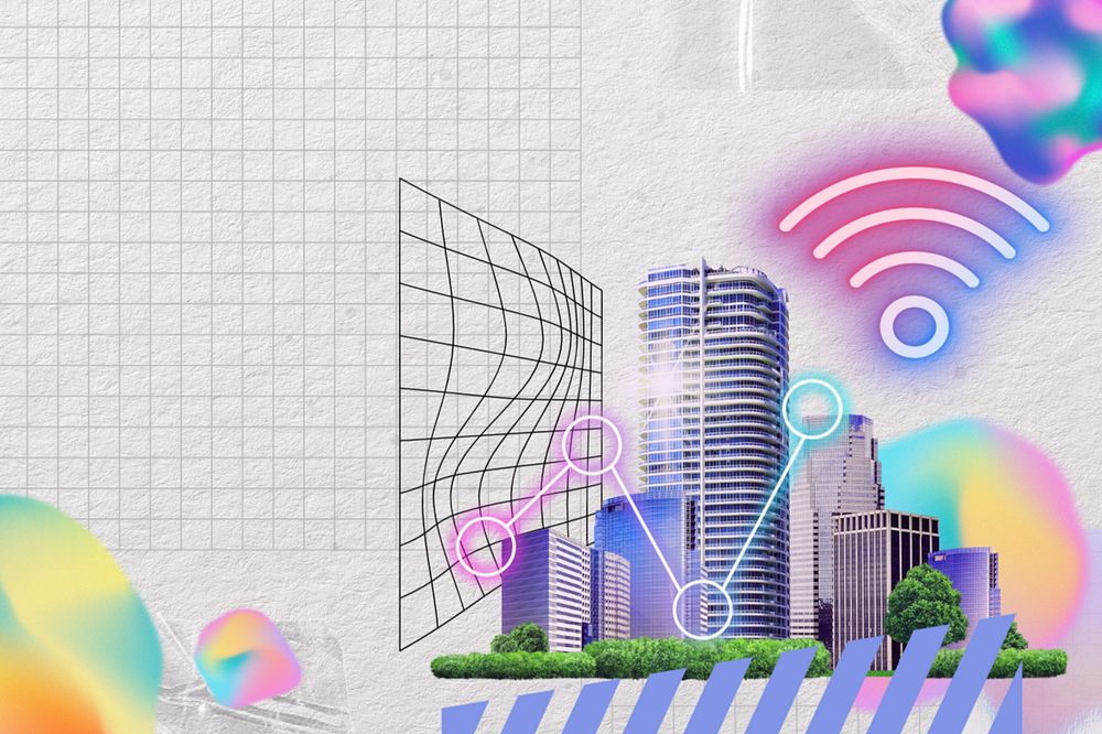 Smart city, communication technology remix, editable design