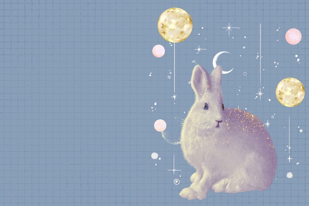 White bunny background, animal collage art, editable design