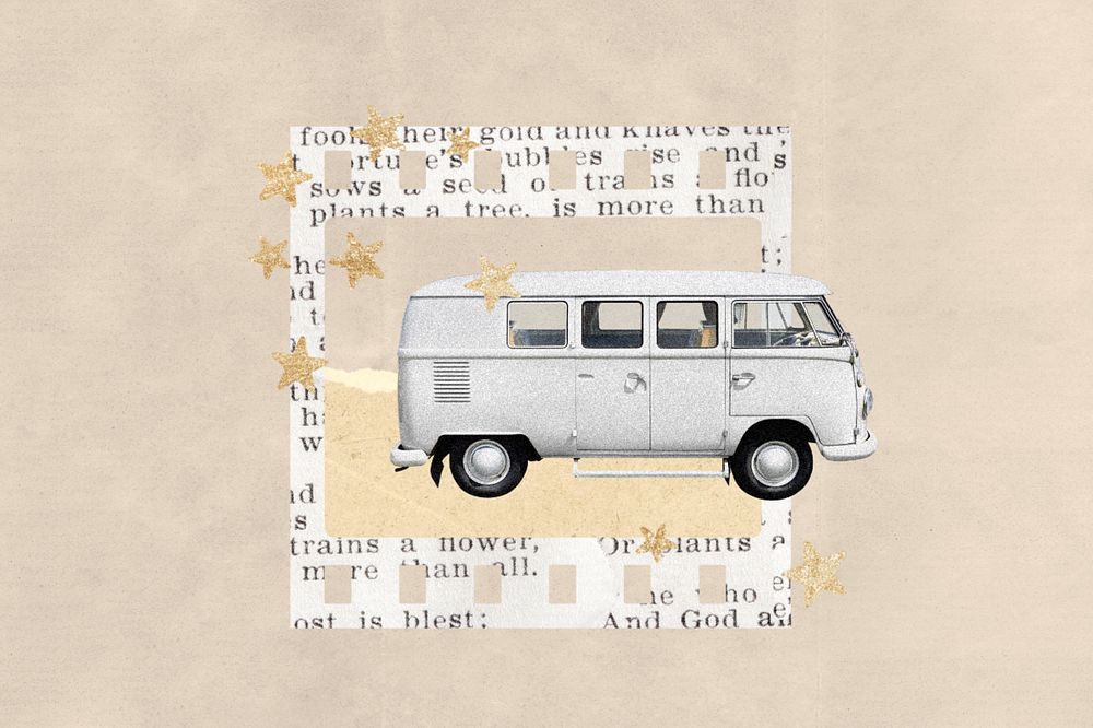 Aesthetic classic van collage remix, editable instant photo frame design