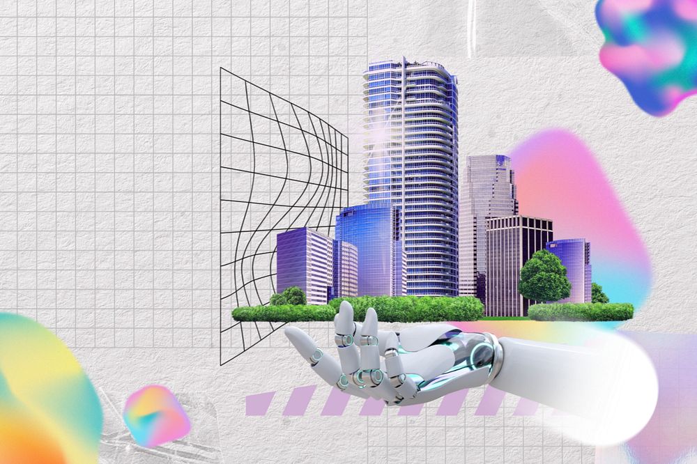 Smart city remix, robot hand image, editable design