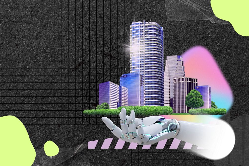 Smart city remix, robot hand image, editable design