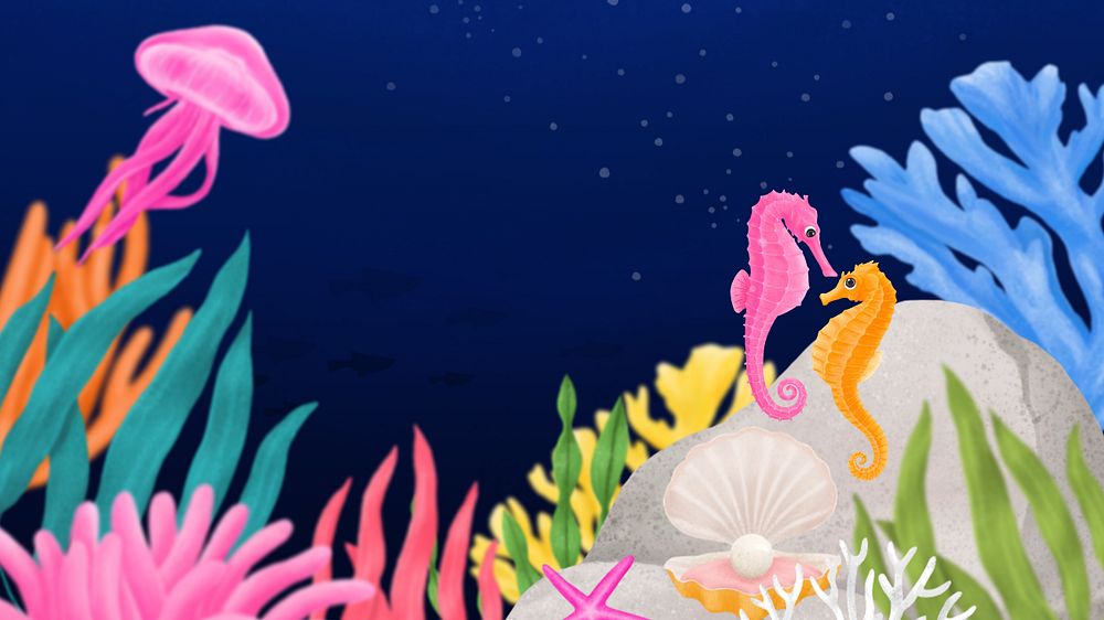 Coral reef, colorful desktop wallpaper, customizable illustration background 