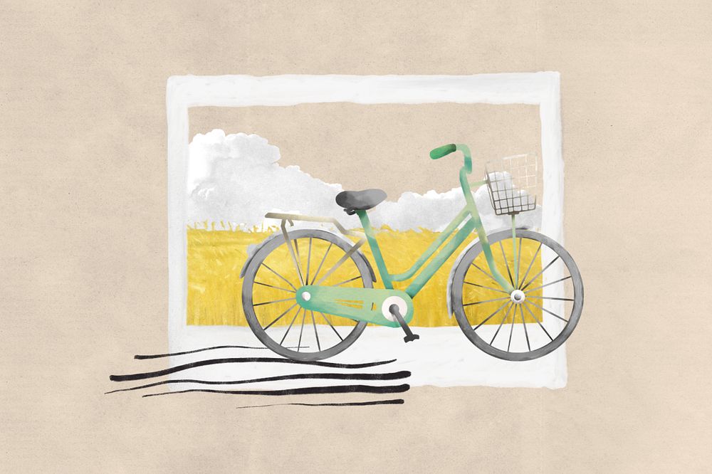 Aesthetic bicycle collage remix, editable instant photo frame design