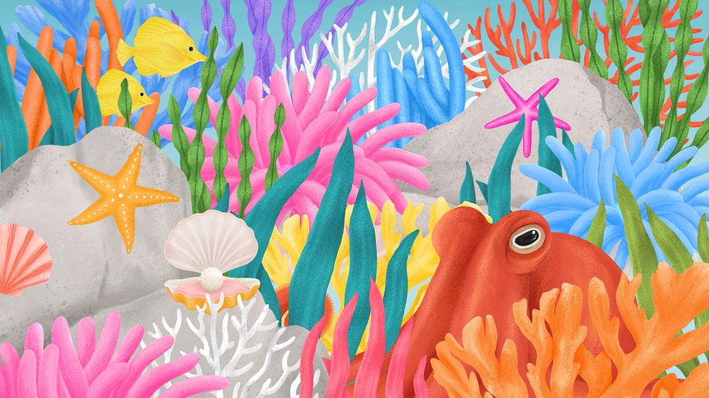 Coral reef pattern desktop wallpaper, customizable illustration background 