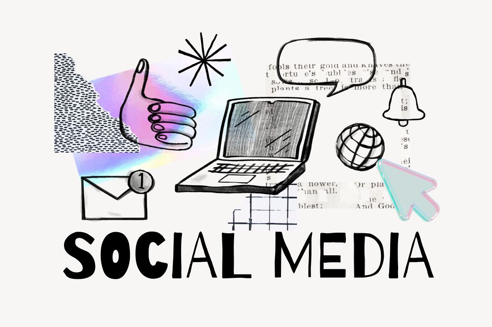 Social media word, digital doodle remix, editable design