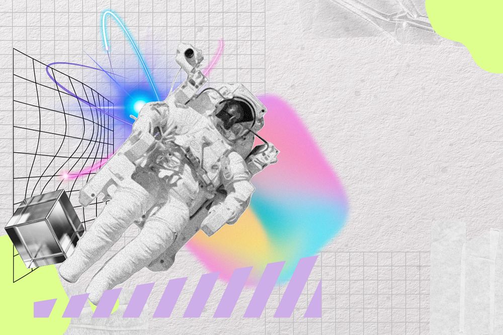 Floating astronaut, space technology remix, editable design