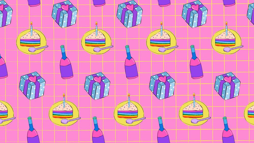 Pink birthday pattern desktop wallpaper, editable background design