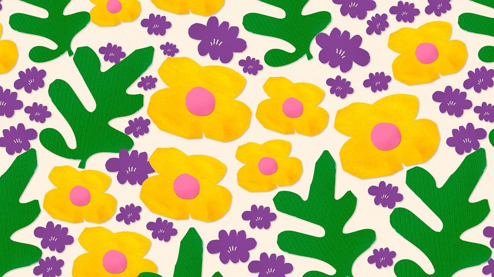 Yellow flower pattern desktop wallpaper, editable collage background