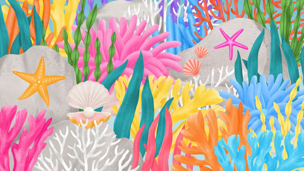 Coral reef pattern desktop wallpaper, customizable illustration background 