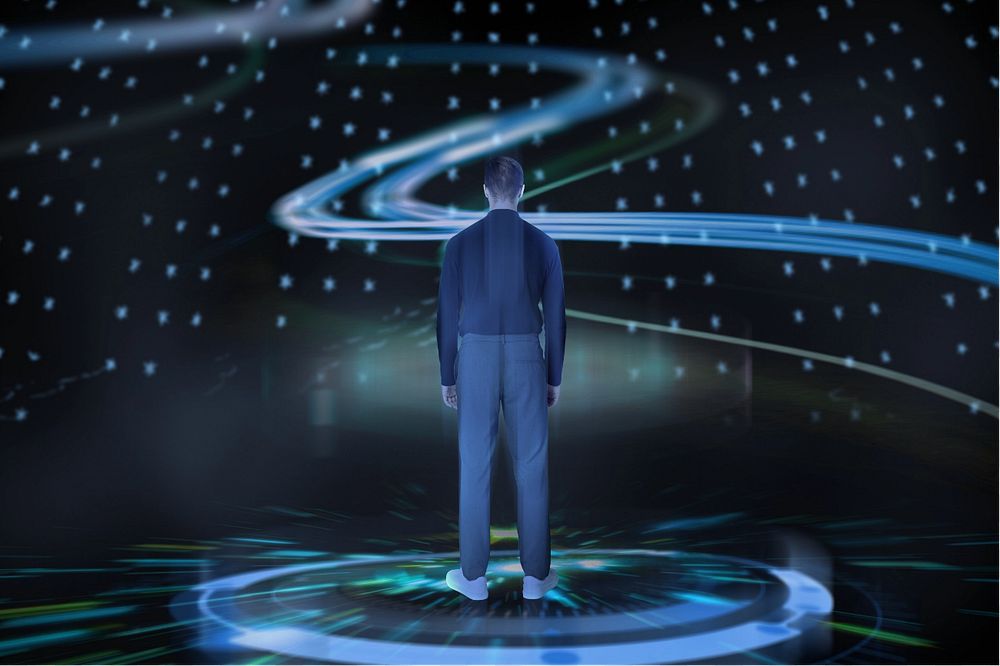 Futuristic businessman, digital remix, editable design