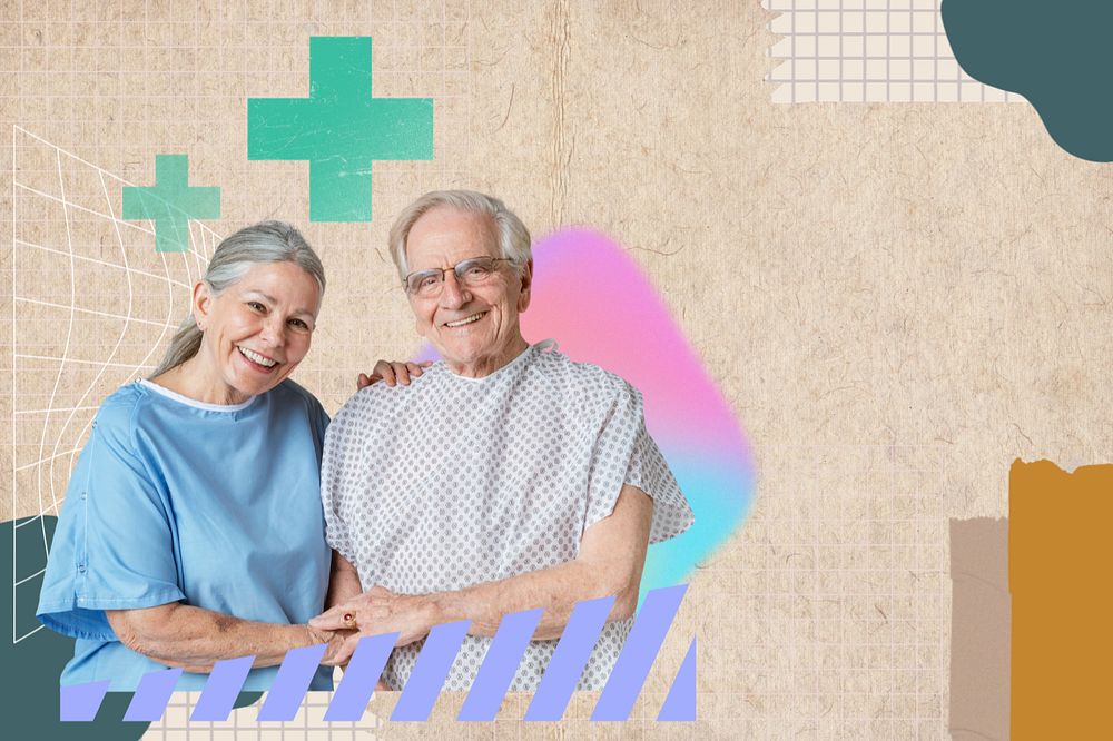 Senior healthcare remix, old couple smiling image, editable design