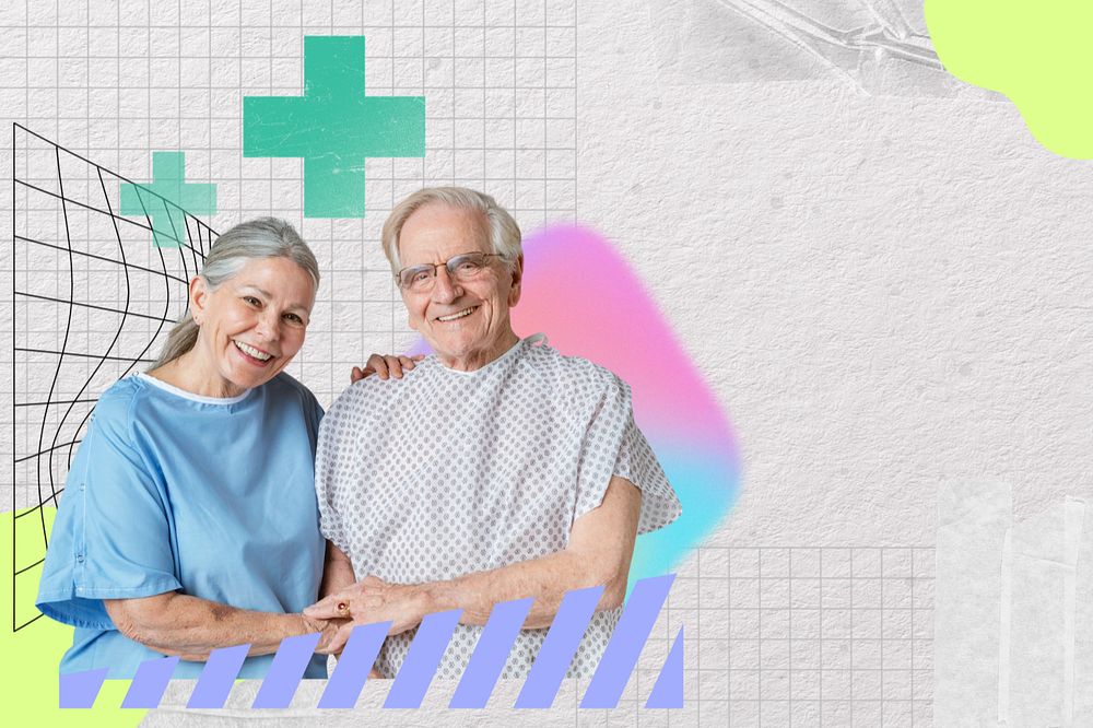 Senior healthcare remix, old couple smiling image, editable design