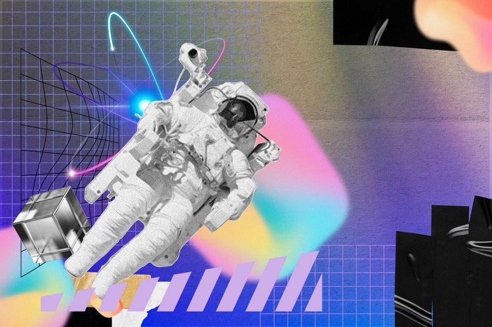 Floating astronaut, space technology remix, editable design