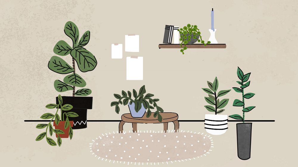 Aesthetic houseplant desktop wallpaper, editable living room design