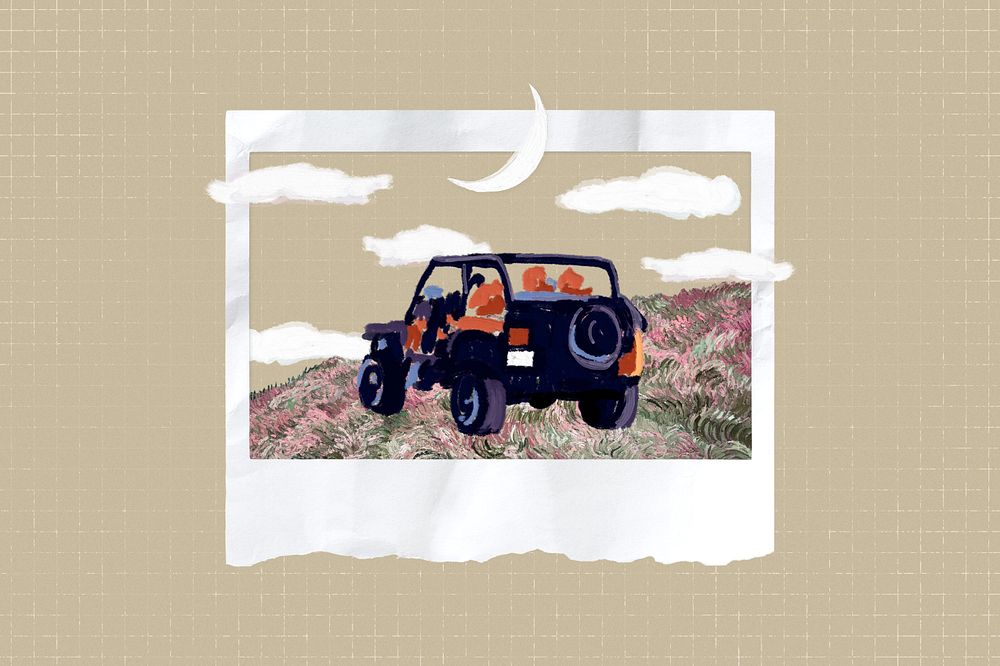 Travel car aesthetic, ripped paper collage art, editable design