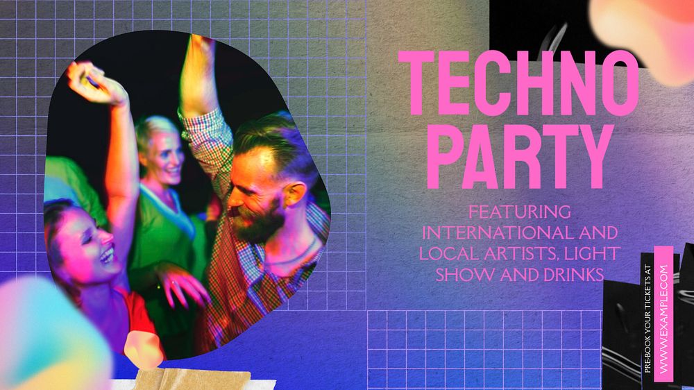 Techno party Facebook cover template, editable design