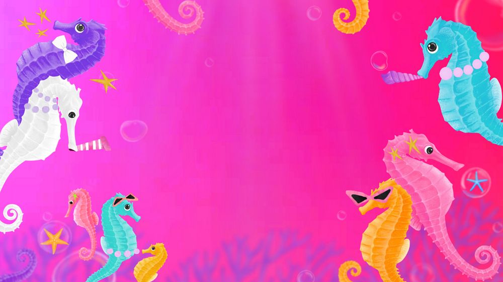 Seahorse party frame desktop wallpaper, customizable illustration background 