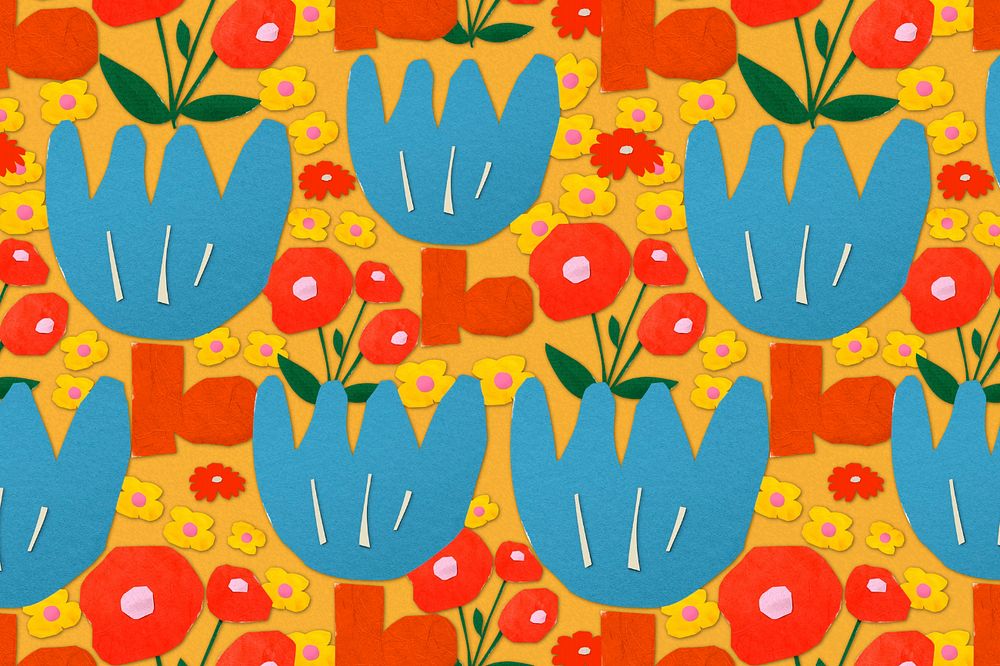 Spring flower pattern background, editable paper craft remix