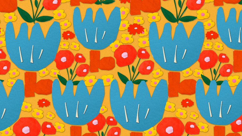 Spring flower pattern desktop wallpaper, editable collage background