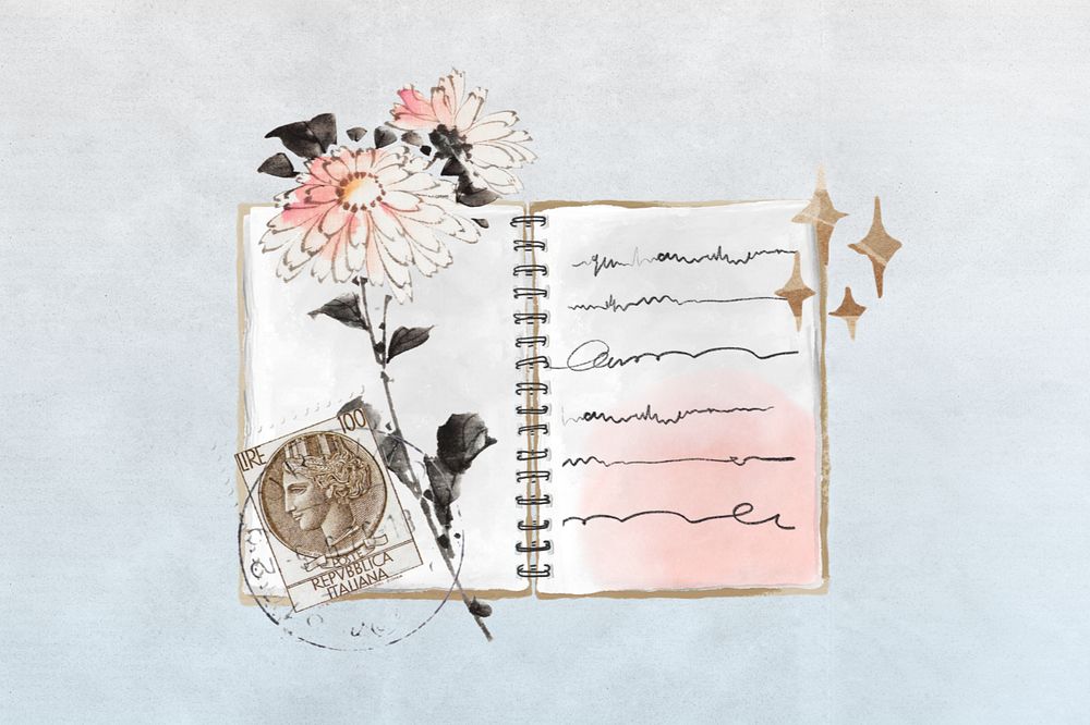 Editable floral diary, aesthetic collage remix design