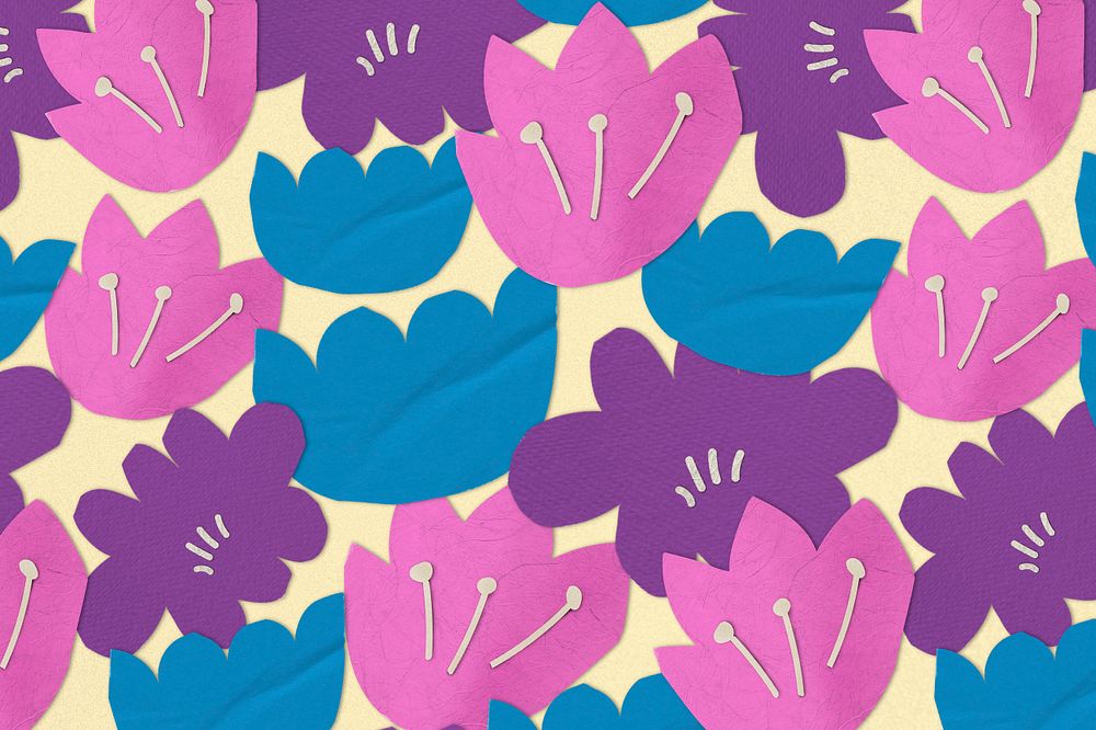 Colorful tulip flowers background, editable paper craft remix