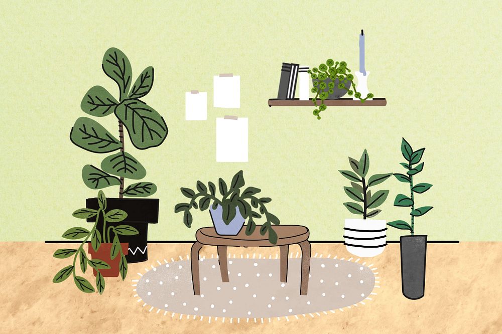 Aesthetic houseplant, editable living room remix design